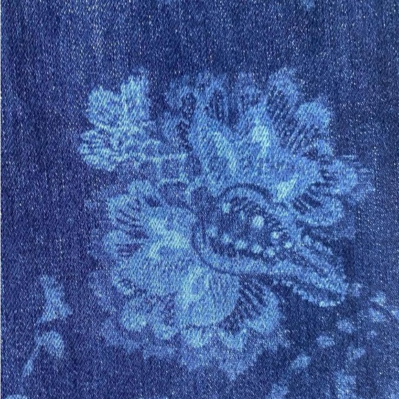 Chico's Dark Blue Denim Jeans with Floral Design & Gold Stitching - Picture 3 of 5